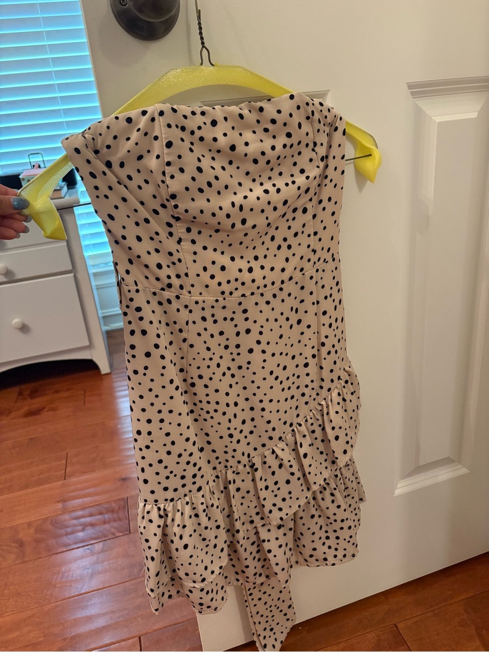 Strapless Beige Polka Dot Mini Dress